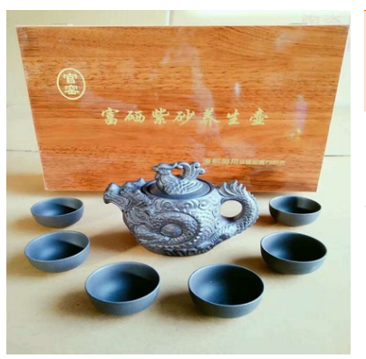 龙凤壶一壶六杯 富硒龙凤养生茶壶龙凤程祥紫砂茶具套装会销礼品图1